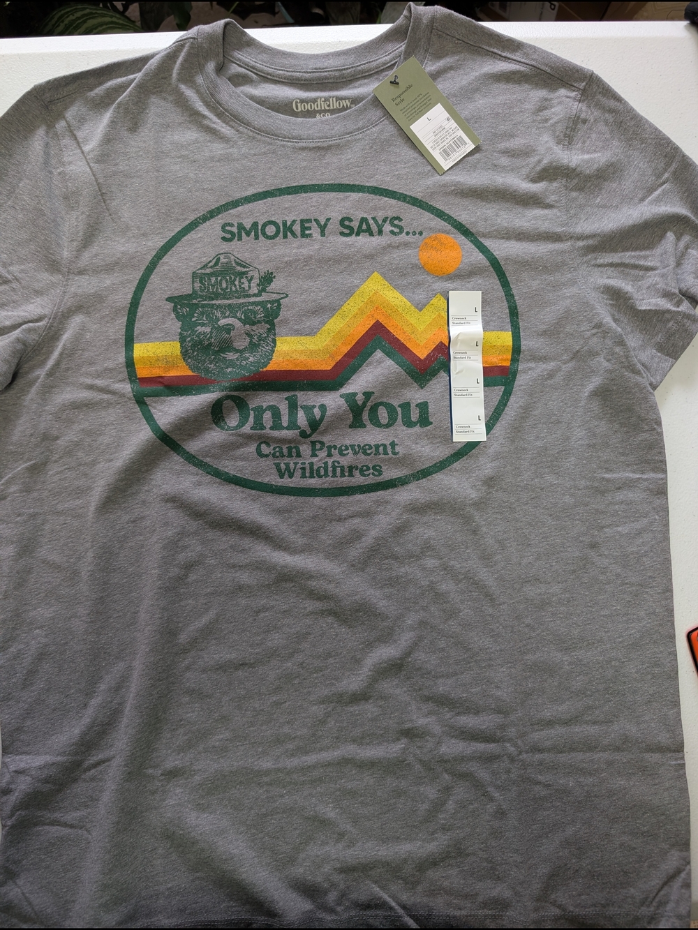 Goodfellow & Co Gray Smokey Bear 'Only You' Graphic Tee with Retro Stripe